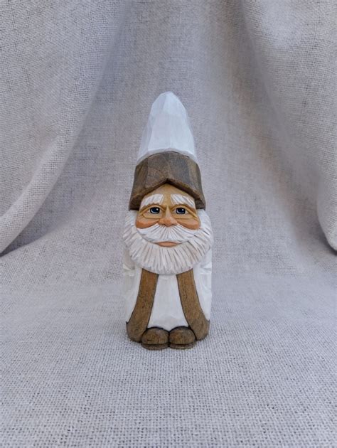 Wood Carving Hand Carved Wood Elf In White Christmas Carvings Wood