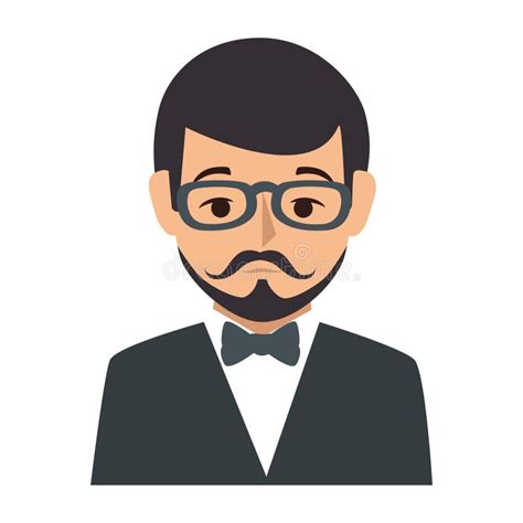 Silhouette Half Body Man With Bowtie In Shirt And Glasses Stock Vector