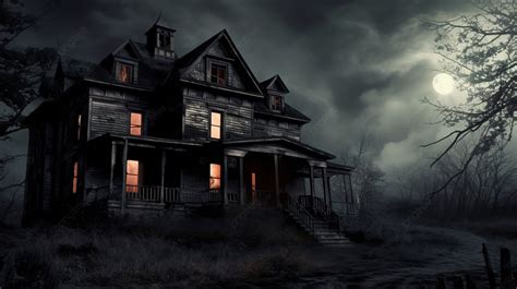 Scary House Sitting In The Dark At Night Background Picture Of Haunted