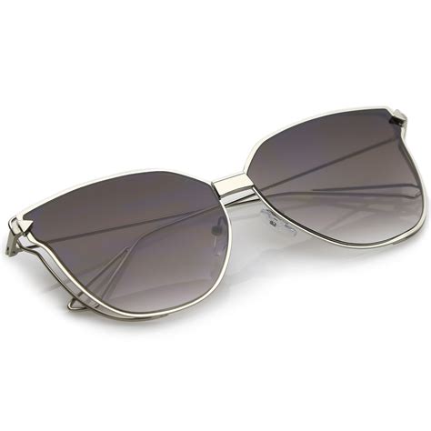 Oversize Cat Eye Sunglasses With Tinted Flat Lens And Wire Arms 59mm