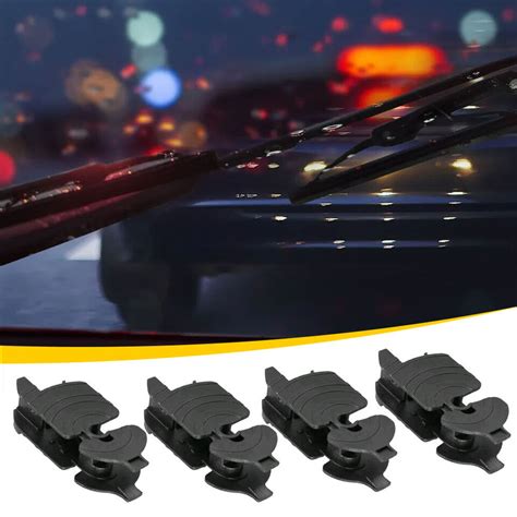 4Pcs Black Car Accessories Front Wiper Blade Arm Adapter Clip J Hook