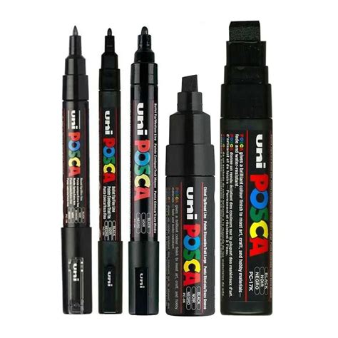 Uni Posca Paint Mixed Marker Pen Pack Black Color 5 POSCA Markers In