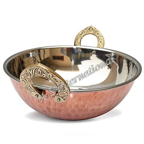 Luxury Copper Steel Indian Serving Bowl Copper Cookware Hammered Karahi For Indian Dishes Serve