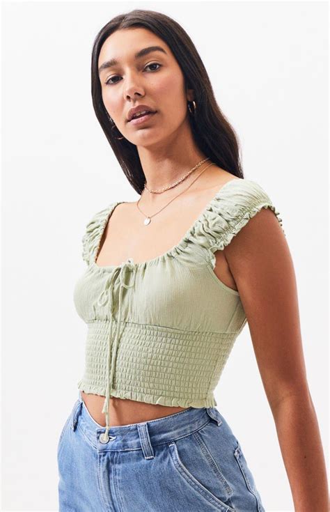 LA Hearts Smocked Keyhole Top PacSun PacSun Crop Top Outfits