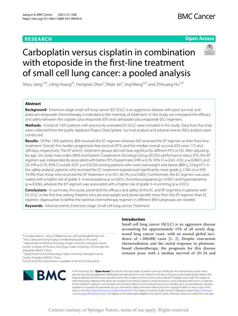 Pdf Carboplatin Versus Cisplatin In Combination With Etoposide In The