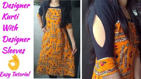 DIY Designer Kurti Cutting And Stitching With Designer Sleeves Yoke