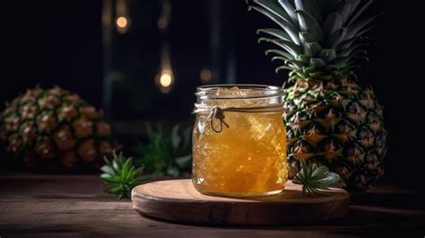 Premium Ai Image A Glass Of Pineapple Juice With A Bottle Of