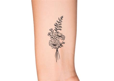 April Birth Month Flower Daisy Temporary Tattoo Birth Flower Outline