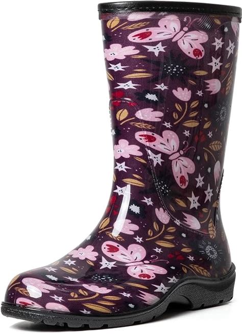 K Komforme Womens Waterproof Rain Boots Colorful Printed Mid Calf Garden Shoes