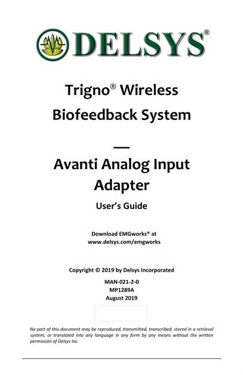 PDF Trigno Wireless Biofeedback System Avanti Analog Input Adapter