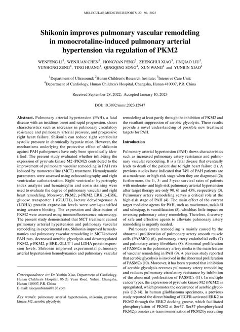 PDF Shikonin Improves Pulmonary Vascular Remodeling In Monocrotaline