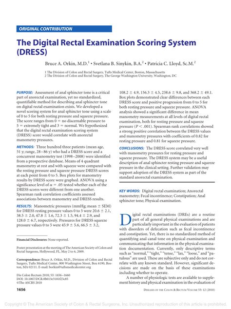 Pdf The Digital Rectal Examination Scoring System Dress