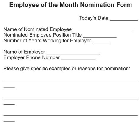 Printable Employee Of The Month Nomination Form Templates Words