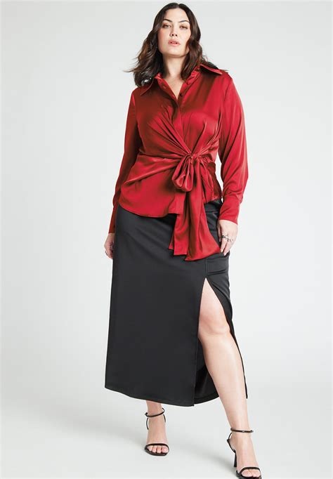 Satin Collared Blouse With Bow Eloquii