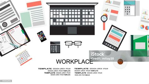 Ilustración De Concepto De Lugar De Trabajo Colección De Elementos Y