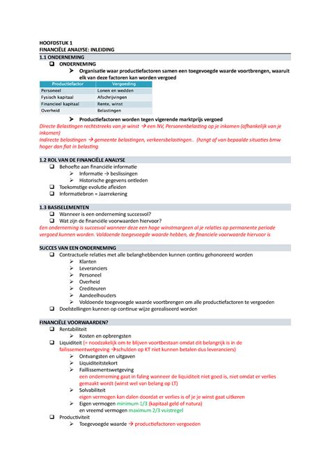 Samenvatting financiele analyse HOOFDSTUK 1 FINANCIËLE ANALYSE