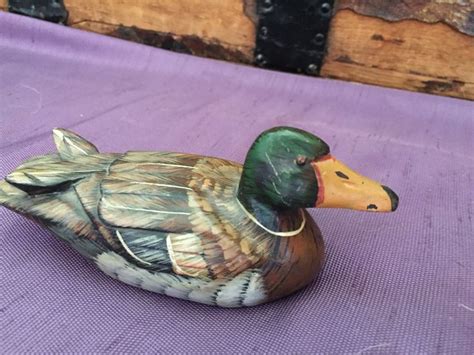 Small Carved Wood Duck Folk Art Wooden Duck Collectibles Etsy Canada