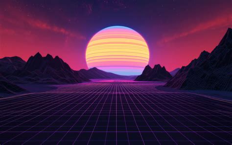 1920x1200 Retro Neon Sunset Planet 1080P Resolution ,HD 4k Wallpapers ...