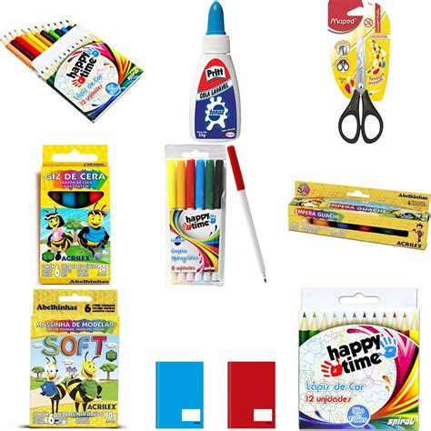 Kit Escolar Completo Massa De Modelar Tinta Guache Canetinha Giz De