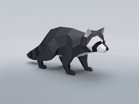 Low Poly Racoon 3D Papercraft PDF SVG Template For Creating 3D Racoon