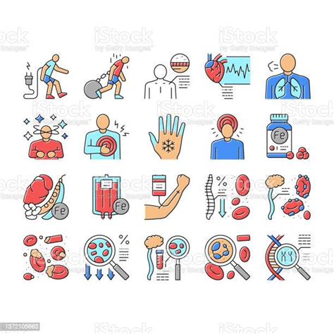 Anemia Patient Health Problem Icons Set Vector Stock Illustration