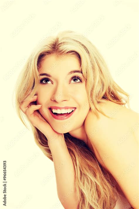 Happy Topless Woman Looking Up Stock Photo Adobe Stock