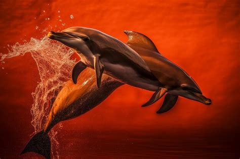 Una Pintura De Dos Delfines Saltando Fuera Del Agua Foto Premium