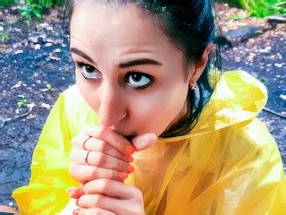Brunette Girl In Yellow Raincoat Sucks Cock Outdoors Pornhub