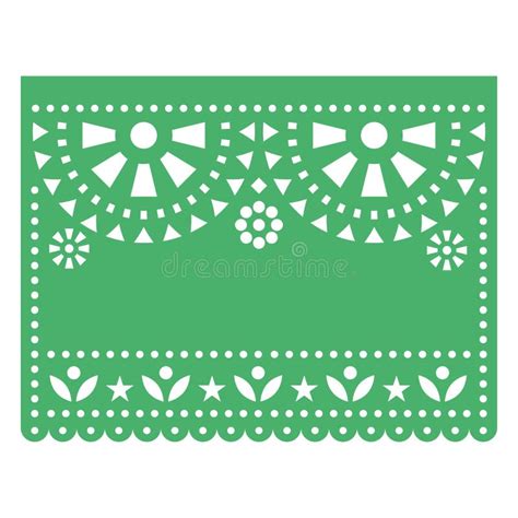 Papel Picado Vector Blank Template Mexican Design Floral Green Round