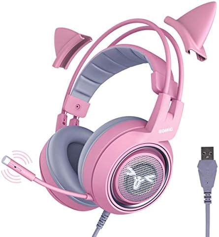 Somic G951S Casque De Jeu Rose Avec Ajustement Du Volume Du Micro Pour