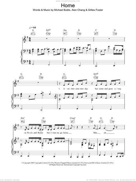 Michael Buble Home Sheet Music For Voice Piano Or Guitar Pdf