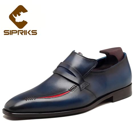 Sipriks Luxury Brand Mens Goodyear Welted Shoes Dark Blue Tuxedo Shoes