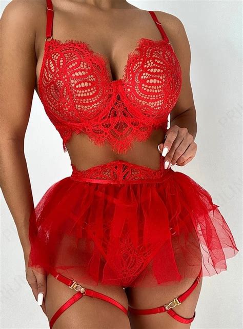 Women Sexy Lingerie Set Lace Push Up Gather Bra G String Panties Garter