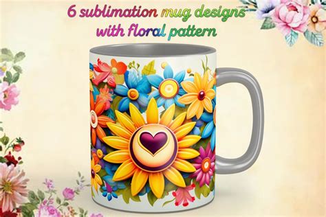 Mugs with flowers I 8 designs of mugs with flowers, JPG