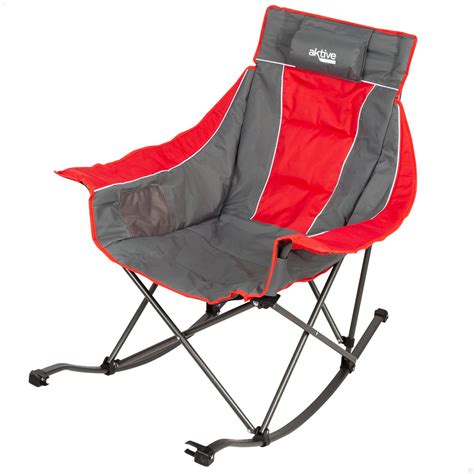 Aktive Silla mecedora plegable camping gris y roja c cojín y bolsillos