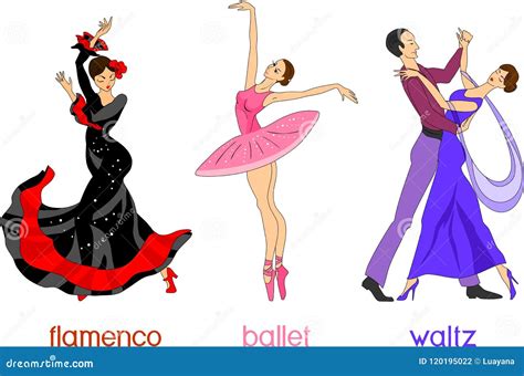 Three Different Dance Styles in Cartoon Style Stock Vector ...