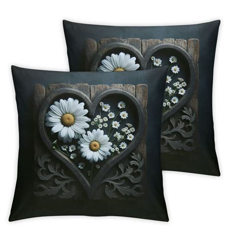 Ulloord Daisy Flower Throw Pillow Covers Country Retro Love Heart