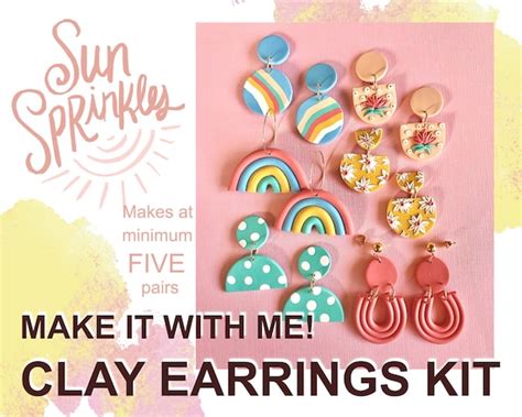 Beginners Diy Clay Earrings Kit Sun Sprinkles Colorful Etsy