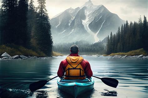 Premium Photo Kayaking In Mountains Single Tourist In Kayak Mountain