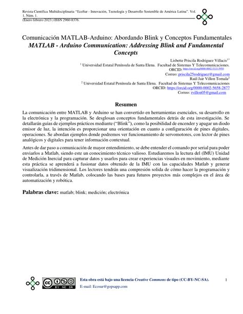 Pdf Comunicaci N Matlab Arduino Abordando Blink Y Conceptos