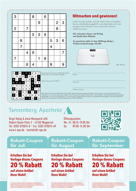 Angebots Flyer Sommer Tannenberg Apotheke