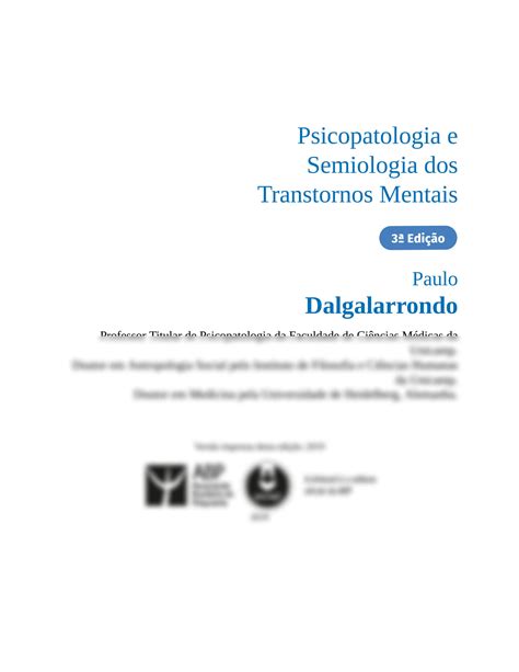 Solution Paulo Dalgalarrondo Psicopatologia E Semiologia Dos