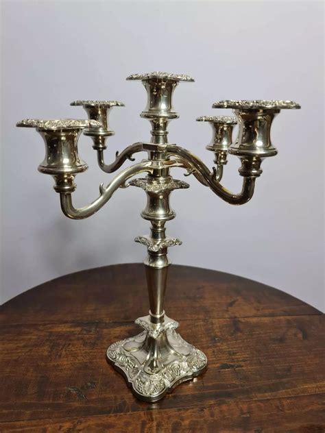 Stylish Silver Plated Five Branch Candelabra In Antique Candelabras