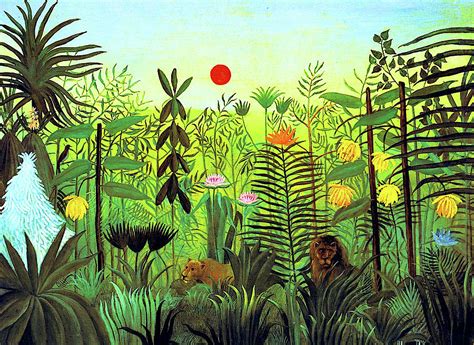Jungle Landscape With Lion And Lioness In Africa Painting By Henri Rousseau