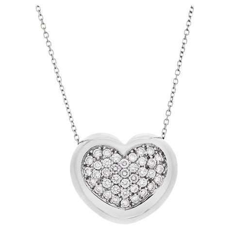 White Diamond Pave Heart Pendant In 18k White Gold For Sale At 1stdibs