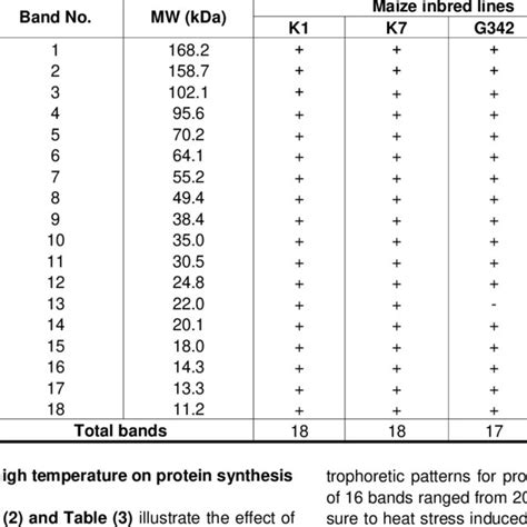 SDS PAGE Profile Of Embryos Total Proteins Of Four Maize Inbred Lines