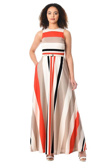 Shop Stripe Jersey Knit Belted Maxi Dress Eshakti