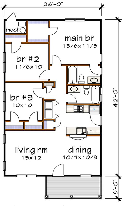 Bungalow Style House Plan 3 Beds 2 Baths 1092 Sqft Plan 79 116