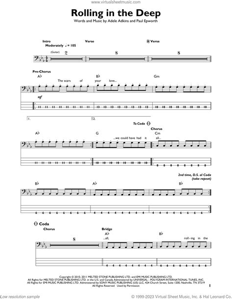 Rolling In The Deep Sheet Music For Bass Solo Pdf