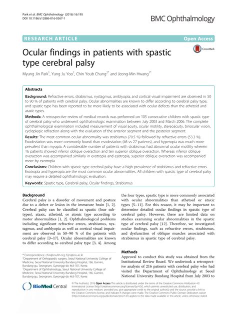 Pdf Ocular Findings In Patients With Spastic Type Cerebral Palsy